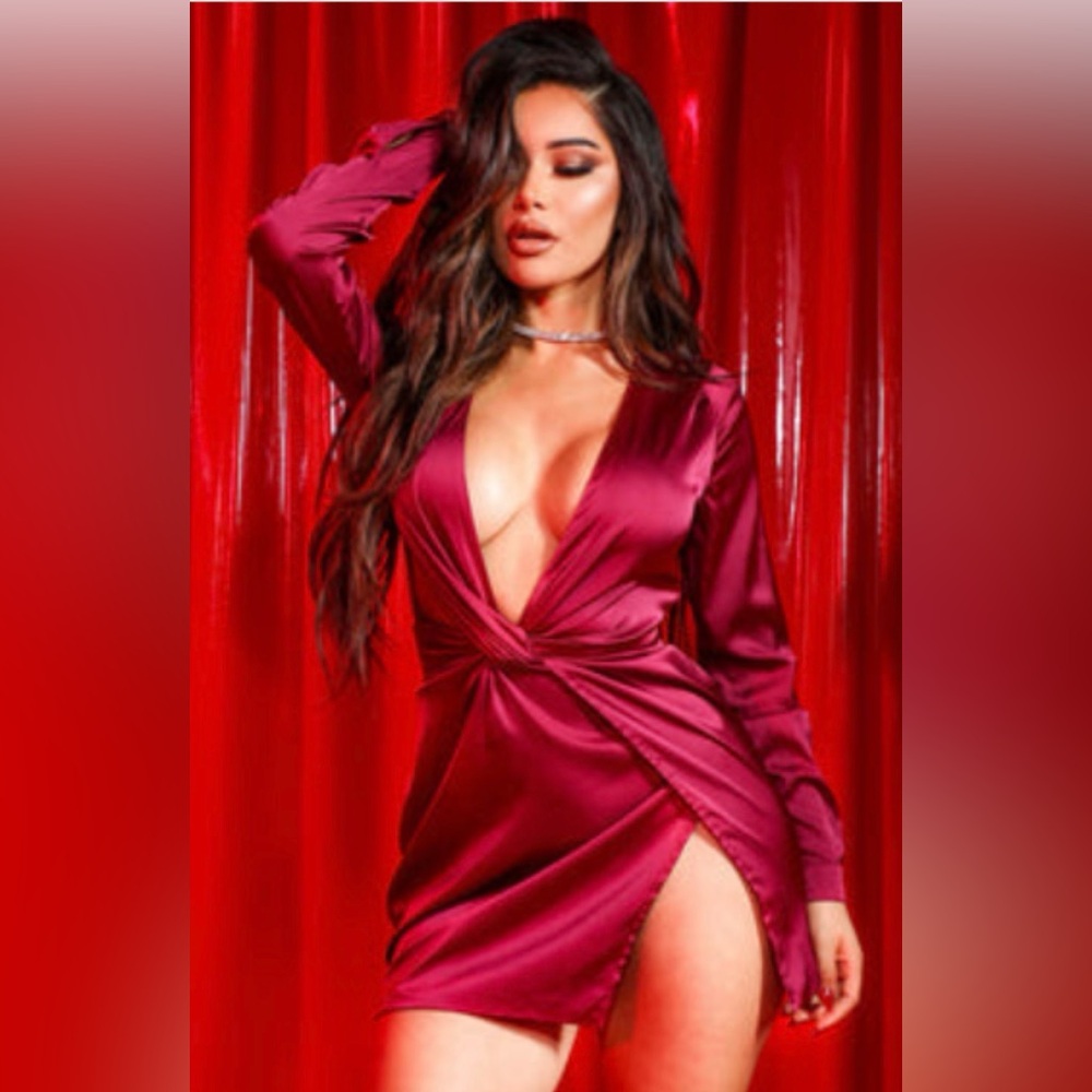 Fashion Nova Burgundy Long Sleeve Dress NWT
